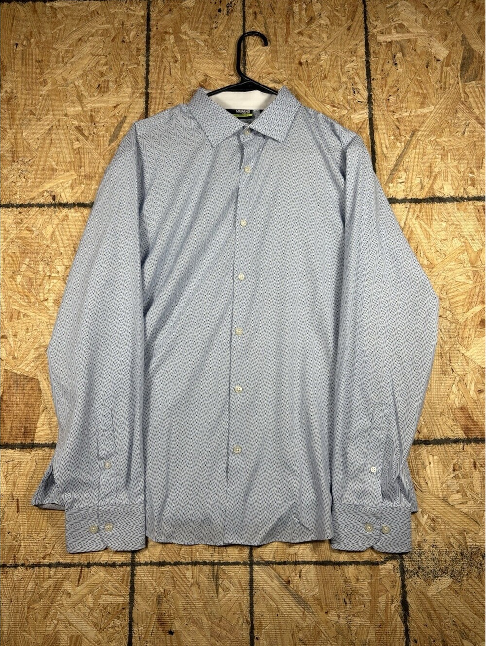 Murano Performance Dress Shirt XL Slim Fit Blue Chevron Long Sleeve Button Down